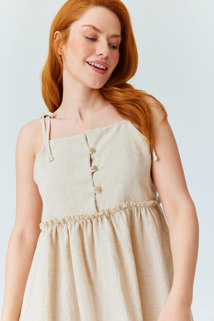 Düğmeli Fırfırlı Elbise